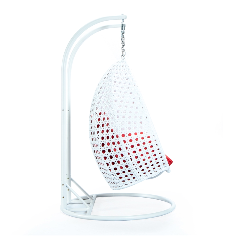 Afuera Living Outdoor White Wicker Hanging Double Egg Swing Chair in Red