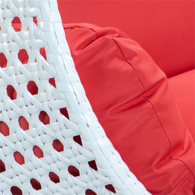 Afuera Living Outdoor White Wicker Hanging Double Egg Swing Chair in Red