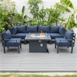 Afuera Living 7-Piece Sectional And Fire Pit Table With Cushions in Blue