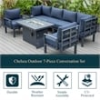 Afuera Living 7-Piece Sectional And Fire Pit Table With Cushions in Blue