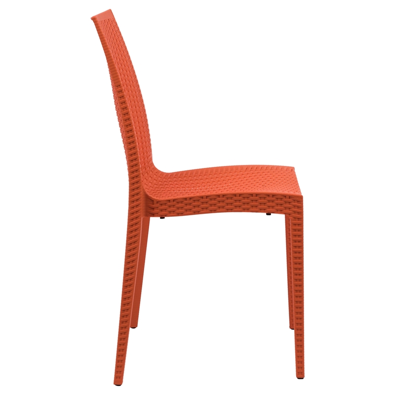 Afuera Living Modern Weave Indoor Outdoor Dining Chair in Orange Set of 2