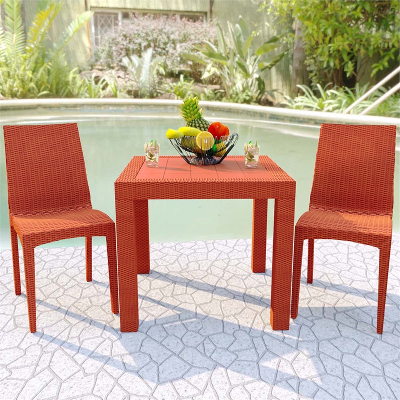 Afuera Living Modern Weave Indoor Outdoor Dining Chair in Orange Set of 2