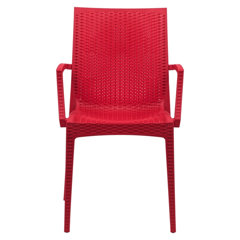 Afuera Living Modern Weave Indoor Outdoor Dining Armchair in Red Set of 2