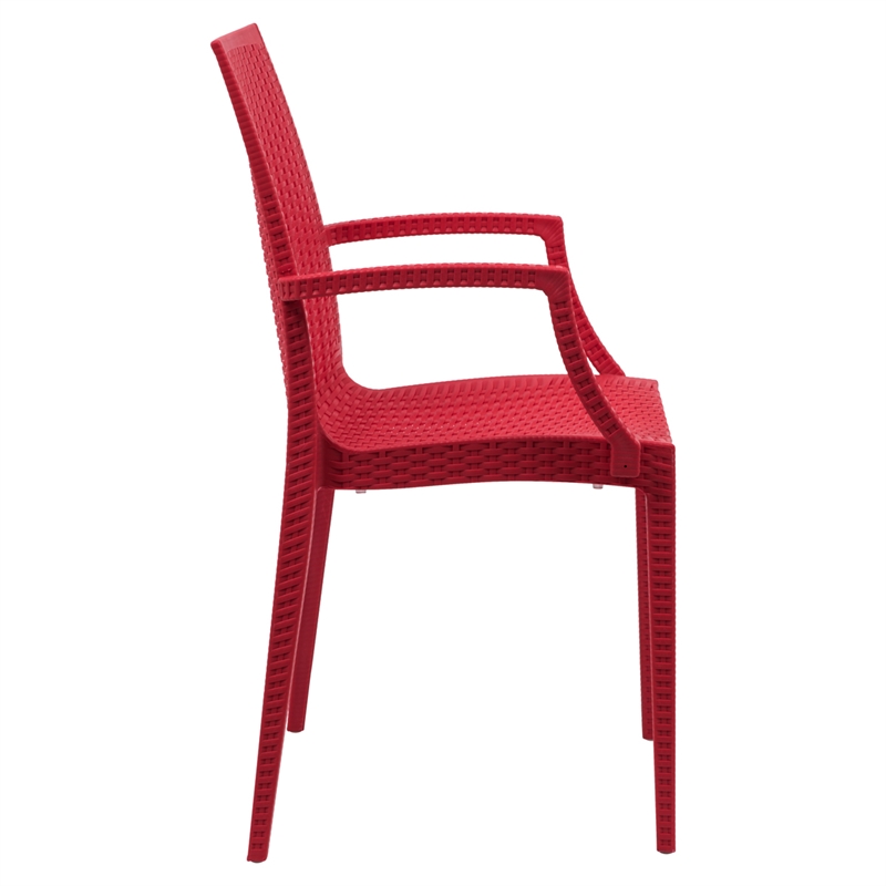 Afuera Living Modern Weave Indoor Outdoor Dining Armchair in Red Set of 2