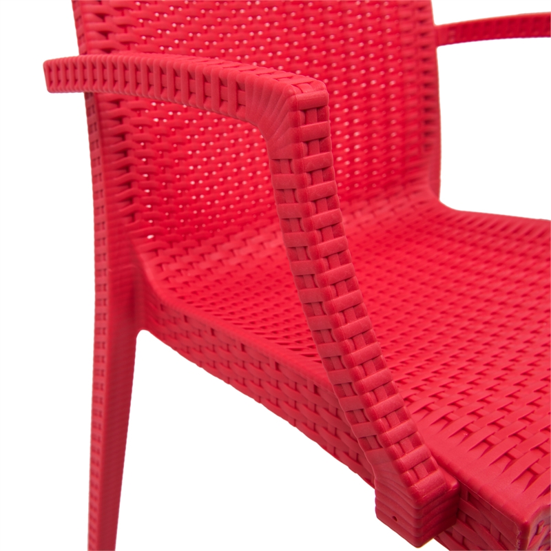 Afuera Living Modern Weave Indoor Outdoor Dining Armchair in Red Set of 2
