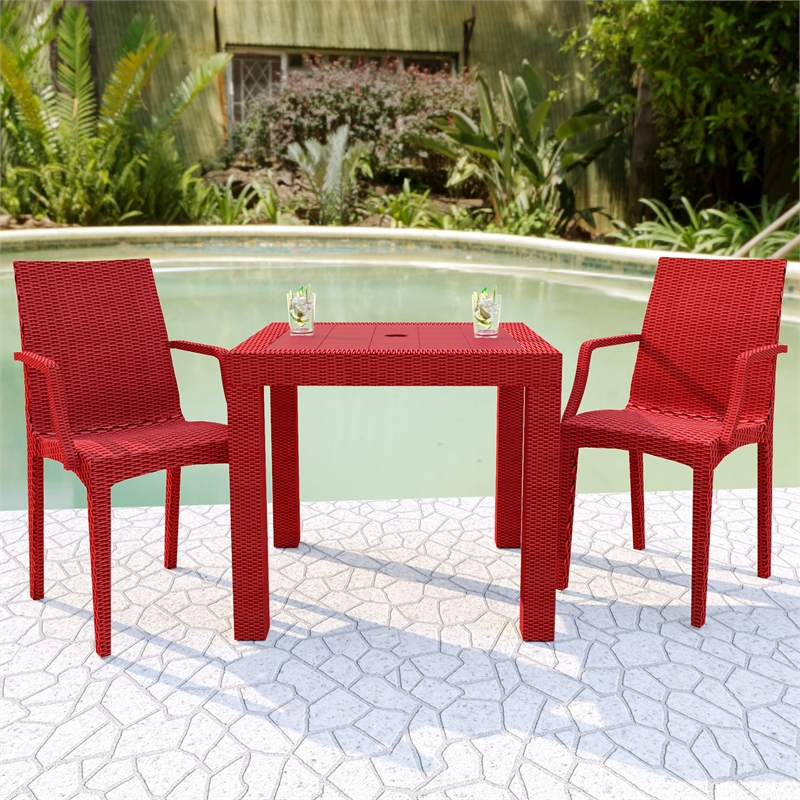 Afuera Living Modern Weave Indoor Outdoor Dining Armchair in Red Set of 2