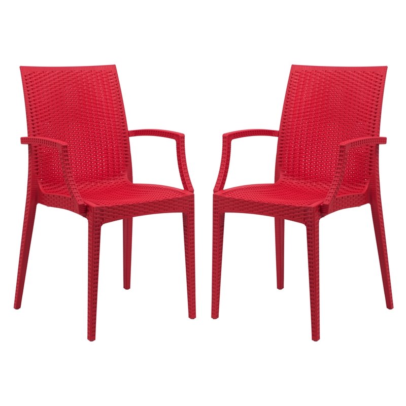 Afuera Living Modern Weave Indoor Outdoor Dining Armchair in Red Set of 2