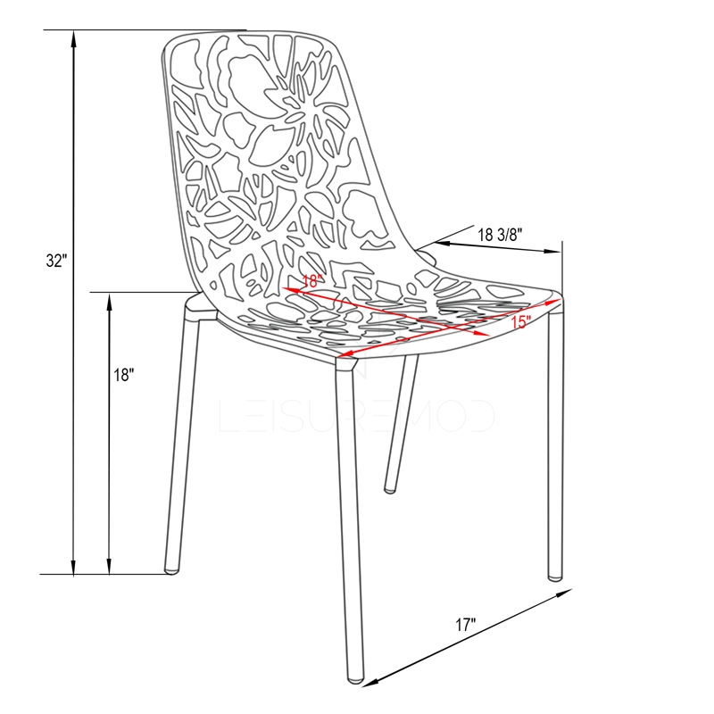 Afuera Living Modern Indoor Outdoor Aluminum Dining Chair in Red Set of 4