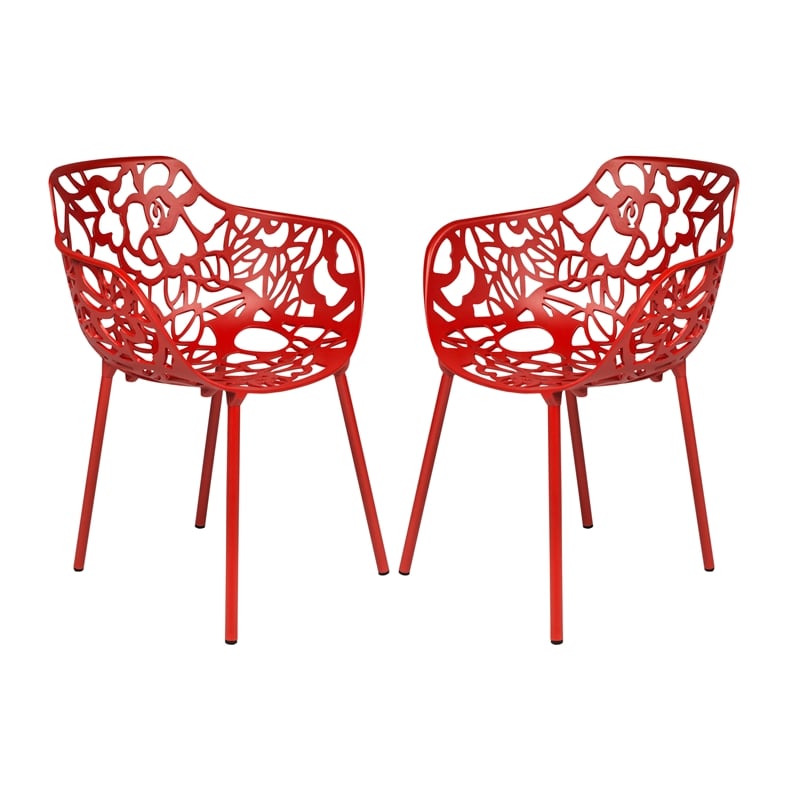 Afuera Living Modern Indoor Outdoor Aluminum Dining Armchair Red Set of 2