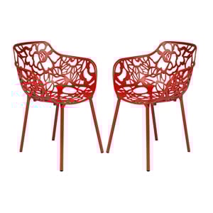 Afuera Living Modern Indoor Outdoor Aluminum Dining Armchair Red Set of 2