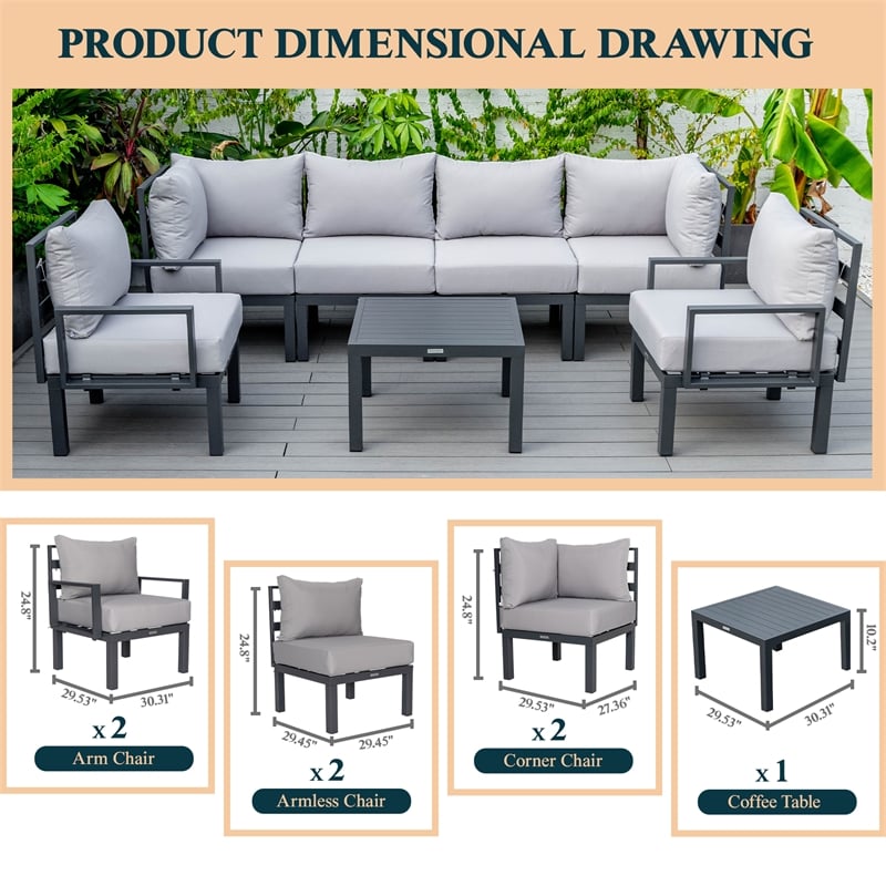 Afuera Living 7-Piece Patio Set with Coffee Table and Cushions Light Gray