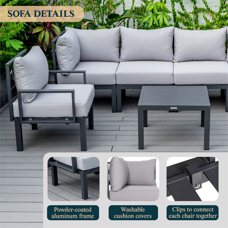 Afuera Living 7-Piece Patio Set with Coffee Table and Cushions Light Gray