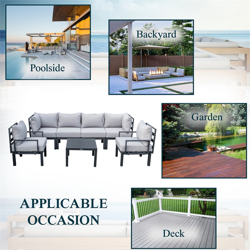 Afuera Living 7-Piece Patio Set with Coffee Table and Cushions Light Gray