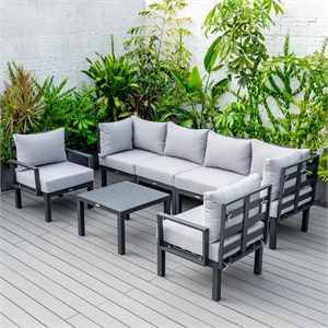 Afuera Living 7-Piece Patio Set with Coffee Table and Cushions Light Gray