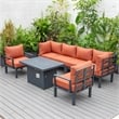 Afuera Living 7-Piece Sectional And Fire Pit Table With Cushions in Orange
