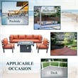 Afuera Living 7-Piece Sectional And Fire Pit Table With Cushions in Orange