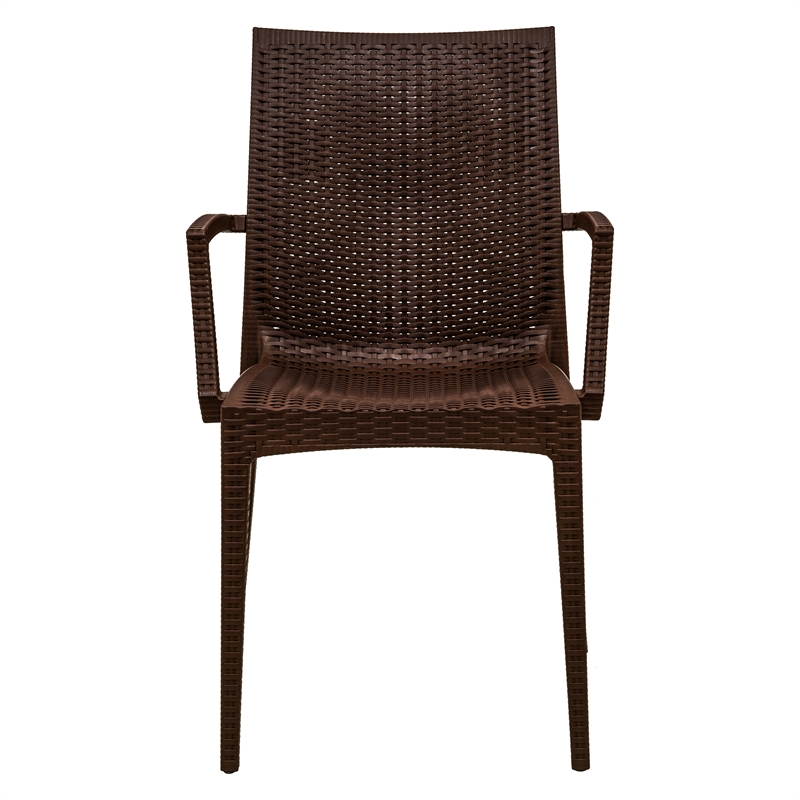 Afuera Living Modern Weave Indoor Outdoor Dining Armchair in Brown Set of 4
