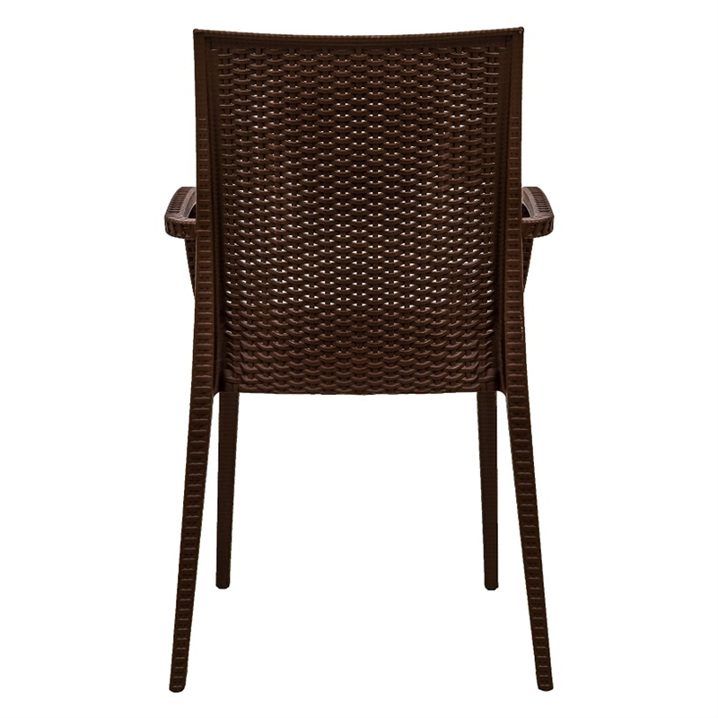 Afuera Living Modern Weave Indoor Outdoor Dining Armchair in Brown Set of 4