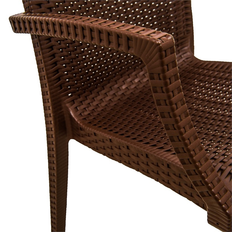 Afuera Living Modern Weave Indoor Outdoor Dining Armchair in Brown Set of 4