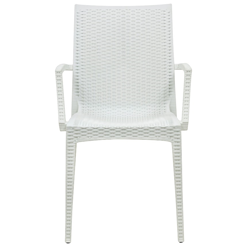 Afuera Living Modern Weave Indoor Outdoor Dining Armchair in White Set of 4
