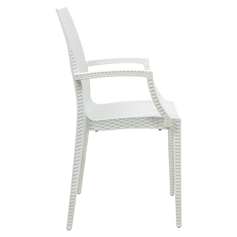 Afuera Living Modern Weave Indoor Outdoor Dining Armchair in White Set of 4
