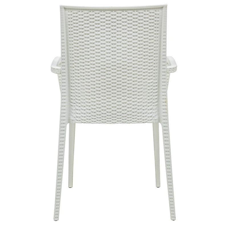 Afuera Living Modern Weave Indoor Outdoor Dining Armchair in White Set of 4