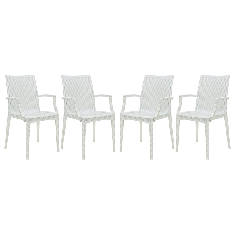 Afuera Living Modern Weave Indoor Outdoor Dining Armchair in White Set of 4