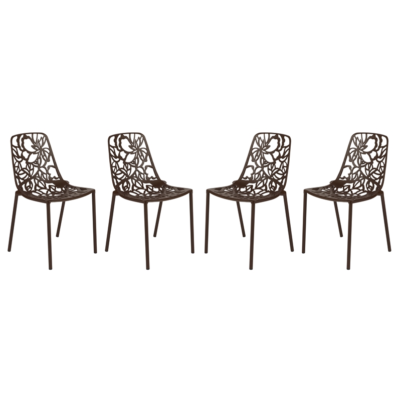 Afuera Living Modern Indoor Outdoor Aluminum Dining Chair in Brown Set of 4