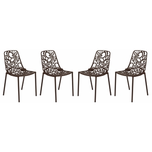 Afuera Living Modern Indoor Outdoor Aluminum Dining Chair in Brown Set of 4