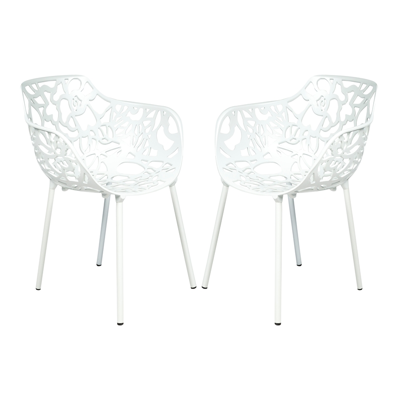 Afuera Living Modern Indoor Outdoor Aluminum Dining Armchair White Set of 2