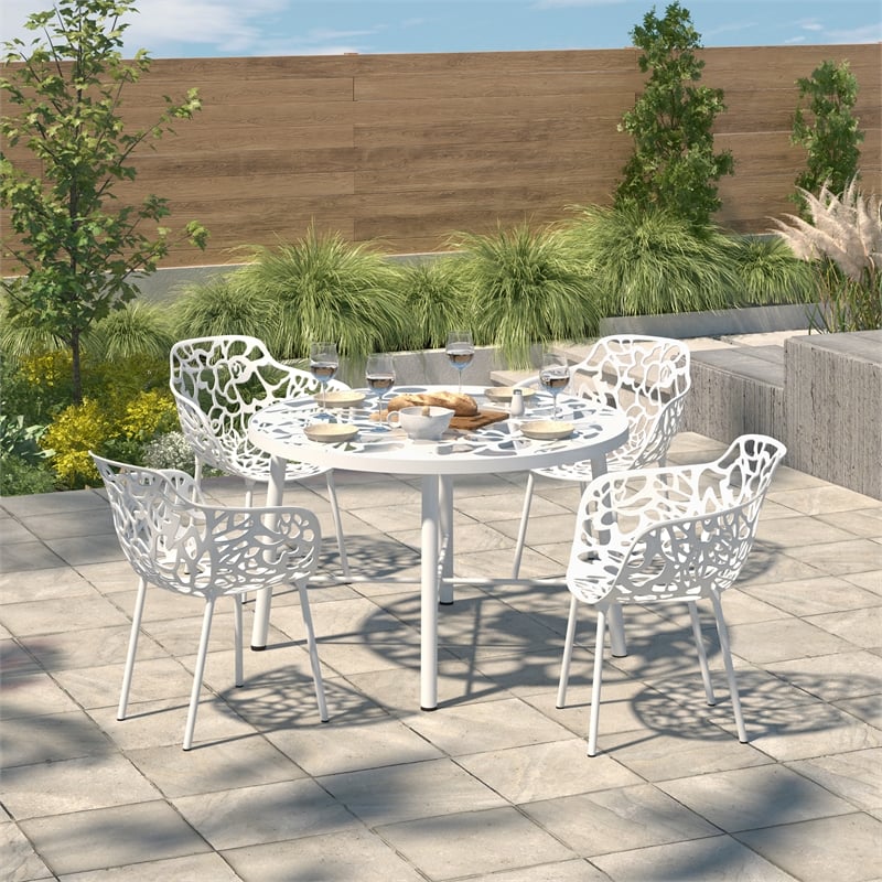 Afuera Living Modern Glass Top White Aluminum Base Outdoor 47
