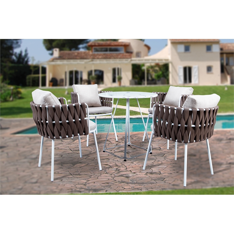 Afuera Living Modern Rope Frame Outdoor Dining Chair With Cushions in Brown