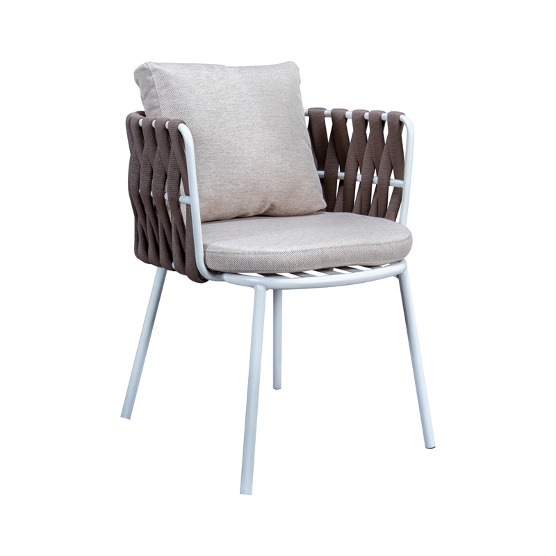 Afuera Living Modern Rope Frame Outdoor Dining Chair With Cushions in Brown