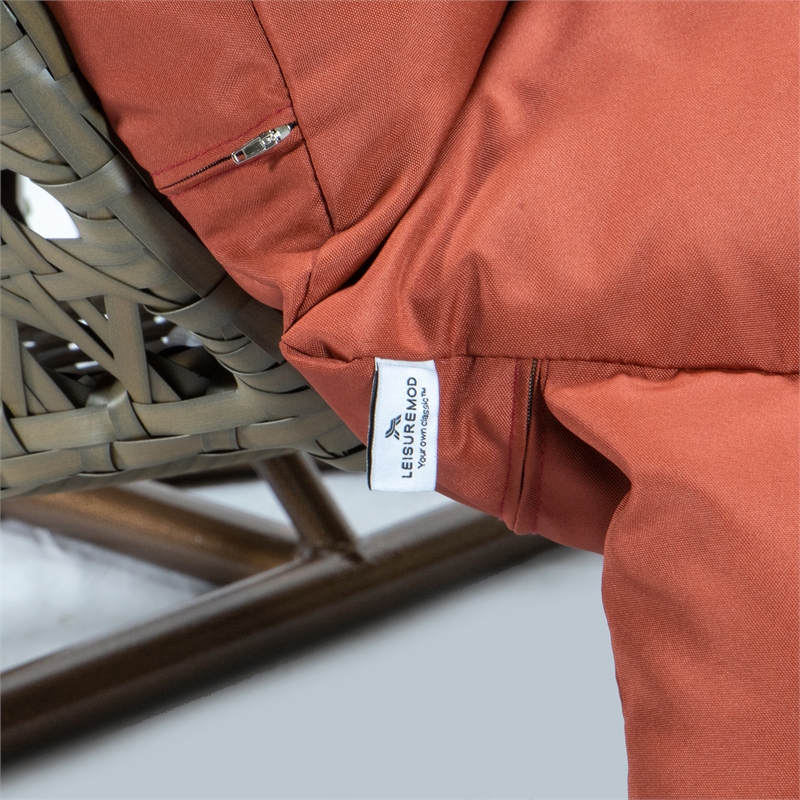 Afuera Living Outdoor Beige Wicker Hanging Double Egg Swing Chair in Dark Orange