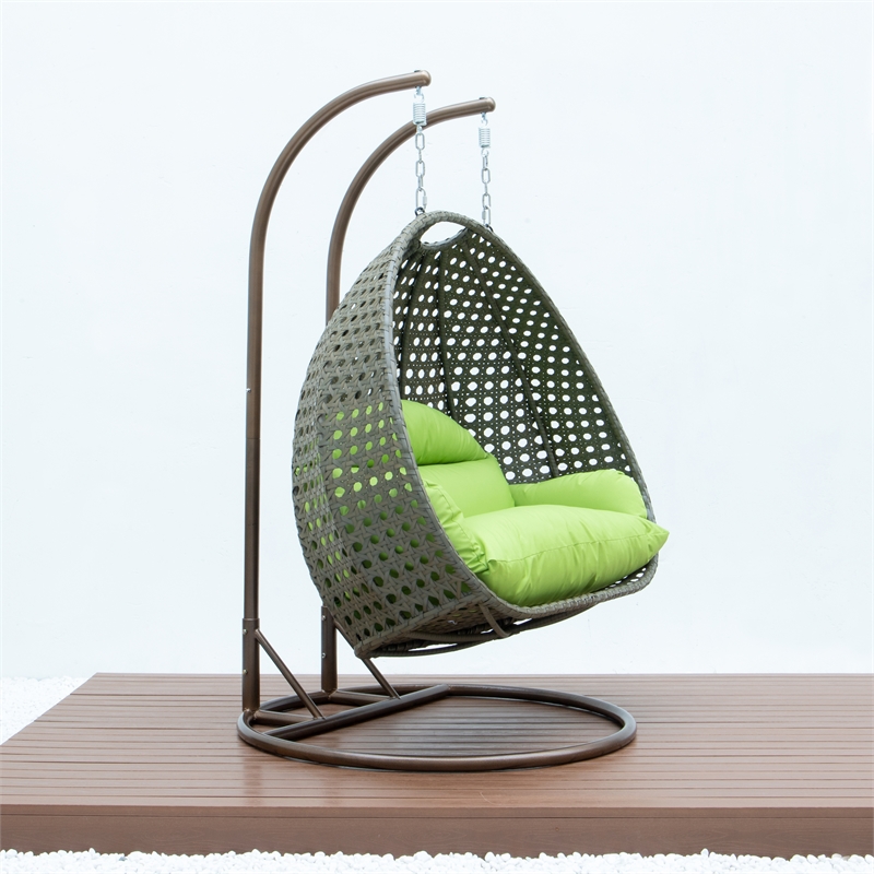 Afuera Living Outdoor Beige Wicker Hanging Double Egg Swing Chair in Light Green