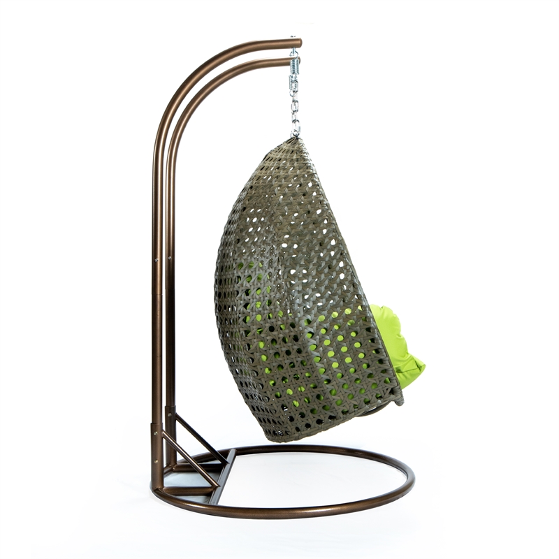 Afuera Living Outdoor Beige Wicker Hanging Double Egg Swing Chair in Light Green