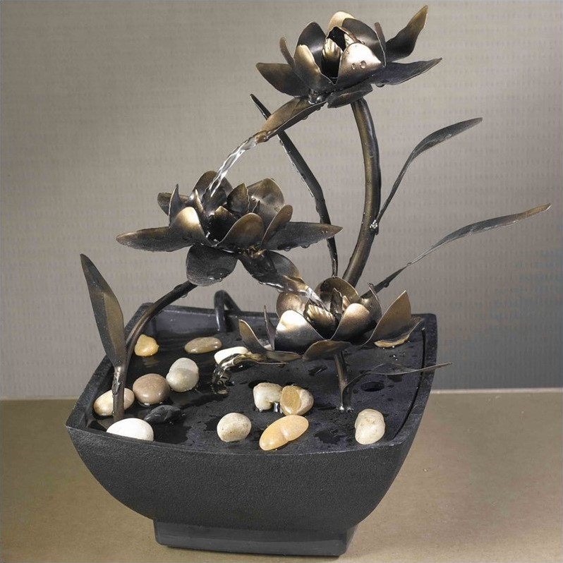 Afuera Living Contemporary Indoor Metal Flower Tabletop Fountain