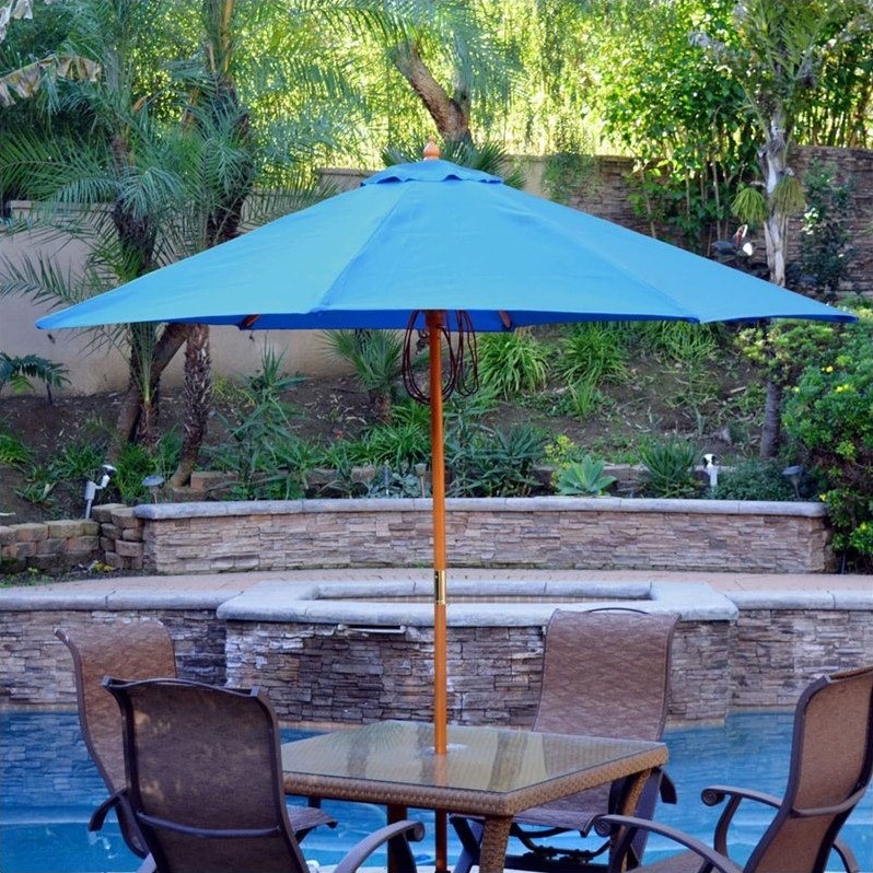 Afuera Living 9' Wood Market Patio Polyester Umbrella in Turquoise