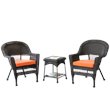 Afuera Living 3 Piece Wicker Conversation Set in Espresso with Orange Cushions