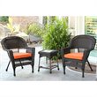Afuera Living 3 Piece Wicker Conversation Set in Espresso with Orange Cushions
