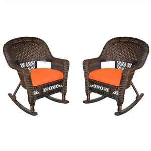 Afuera Living Wicker Chair in Espresso with Orange Cushion (Set of 4)
