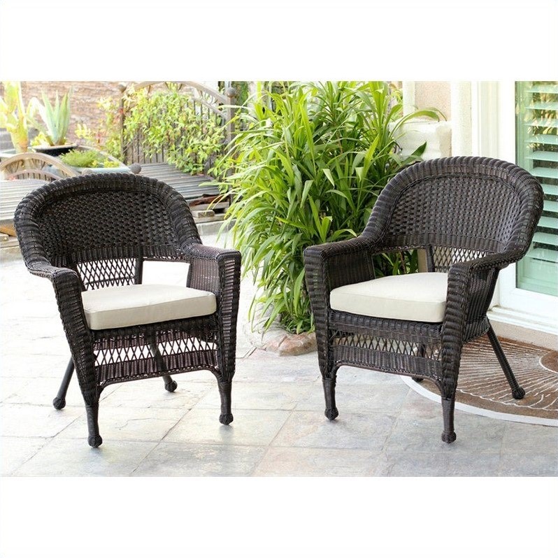 Afuera Living Wicker Chair in Espresso with Tan Cushion (Set of 2)