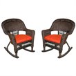 Afuera Living Rocker Wicker Chair in Espresso with Red Cushion (Set of 2)