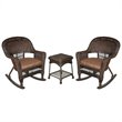 Afuera Living 3pc Wicker Rocker Chair Set in Espresso with Brown Cushion