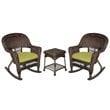 Afuera Living 3pc Wicker Rocker Chair Set in Espresso with Green Cushion