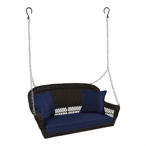 Afuera Living Wicker Porch Swing in Espresso with Blue Cushion