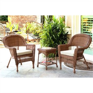 Afuera Living 3 Piece Resin Wicker Patio Conversation Set in Honey and White