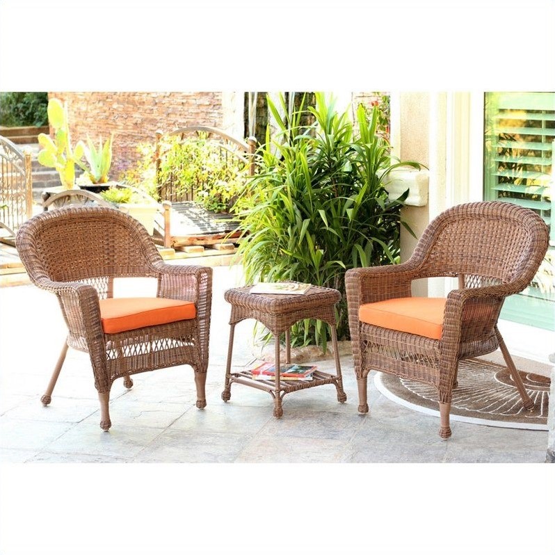 Afuera Living 3 Piece Resin Wicker Patio Conversation Set in Honey and Orange