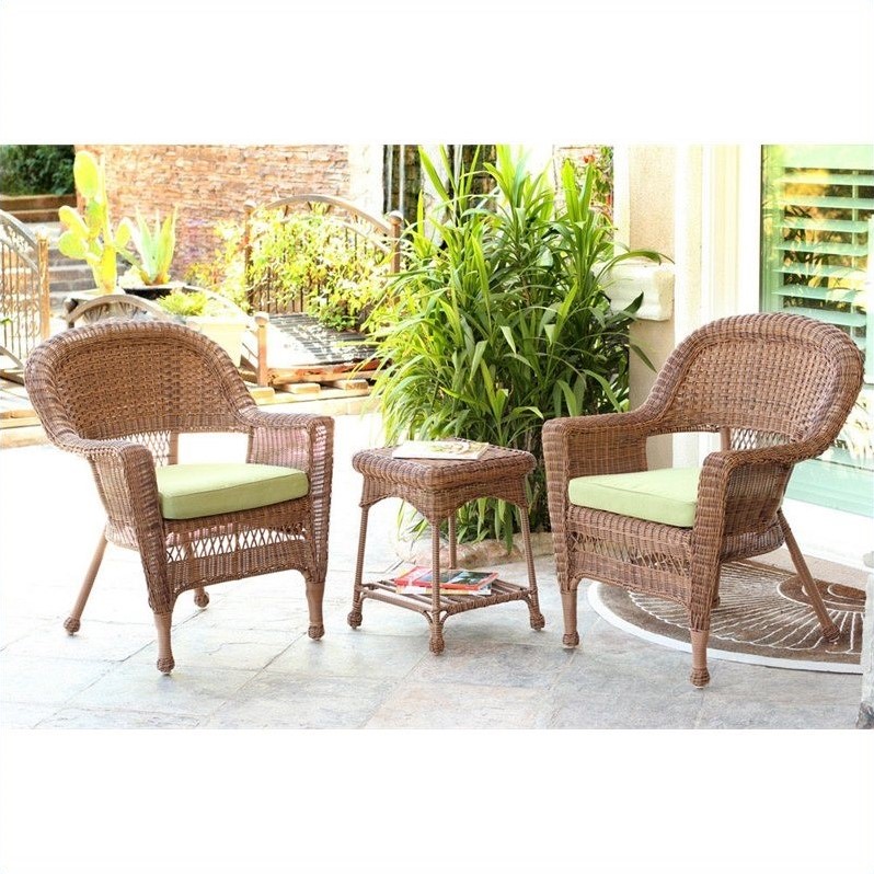 Afuera Living 3 Piece Resin Wicker Patio Conversation Set in Honey and Green
