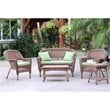 Afuera Living 5pc Wicker Conversation Set in Honey with Green Cushions